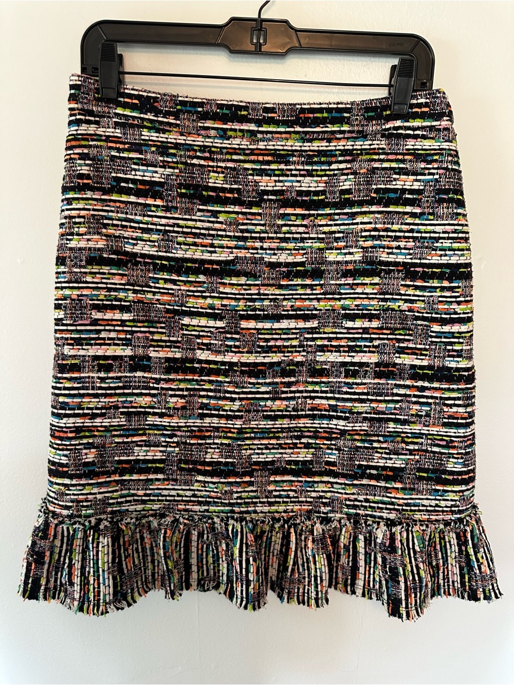Ann Taylor Size 6 Multicolor Tweed Ruffle Flounce Hem Mini Skirt Black
